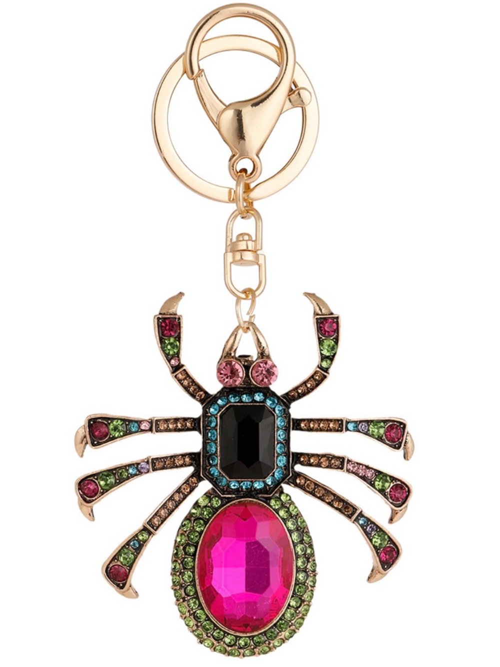 Gold Tone Rhinestone Spider Keychain Bag Charm Multicolor Crystal Halloween NEW